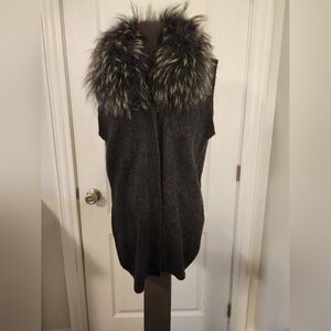 Diane von Furstenberg Wool Sweater Vest with Dyed Raccoon Fur Trim Size M